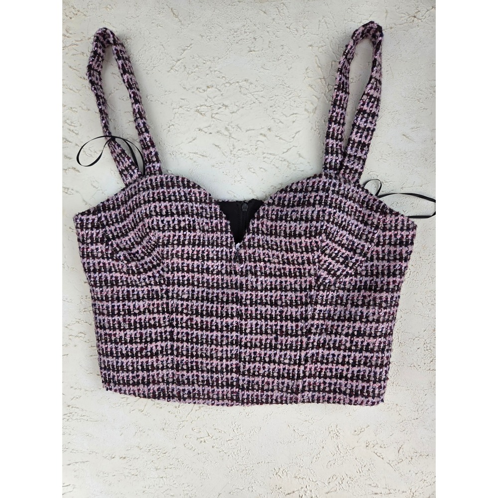 Dynamite Womens Purple Black Tweed Cropped Bustier Top Sweetheart Neck Size M